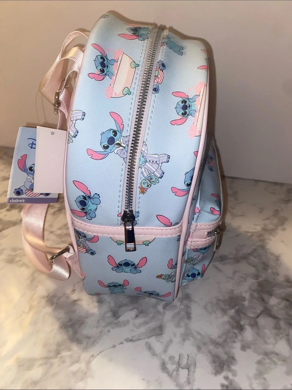 Claire's Blue & Pink Stitch Mini Backpack